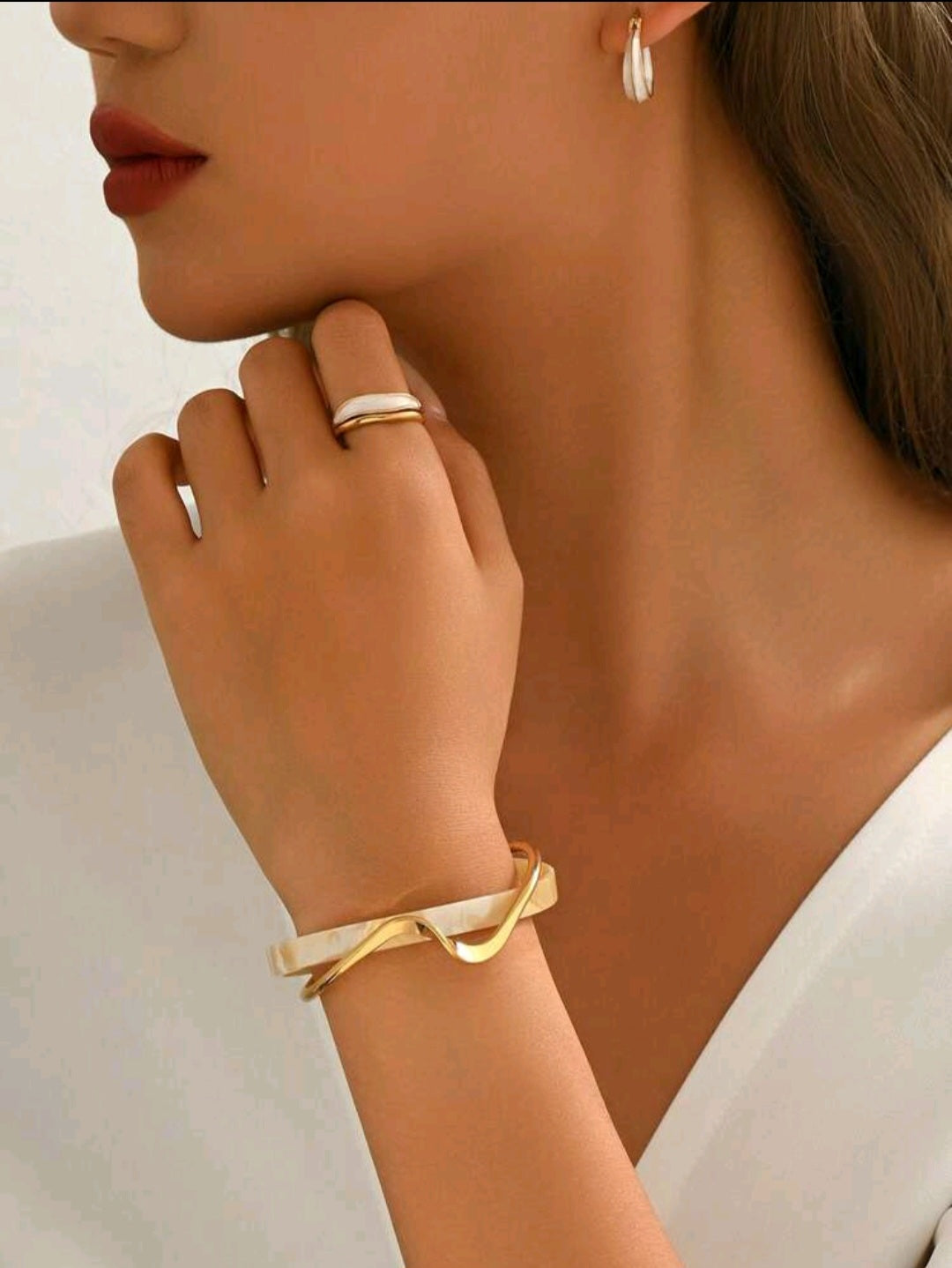 3pcs Bracelet, U-Shape Earrings &  Ring Jewelry Set