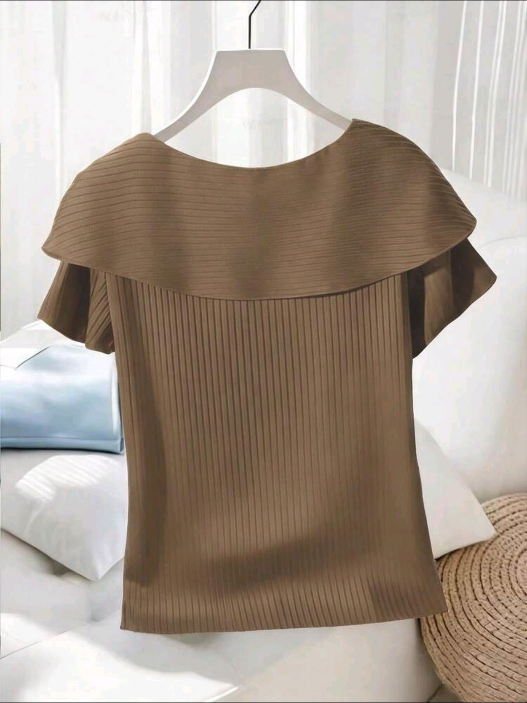 Women’s Brown Asymmetric Bow Decor Casual T-Shirt
