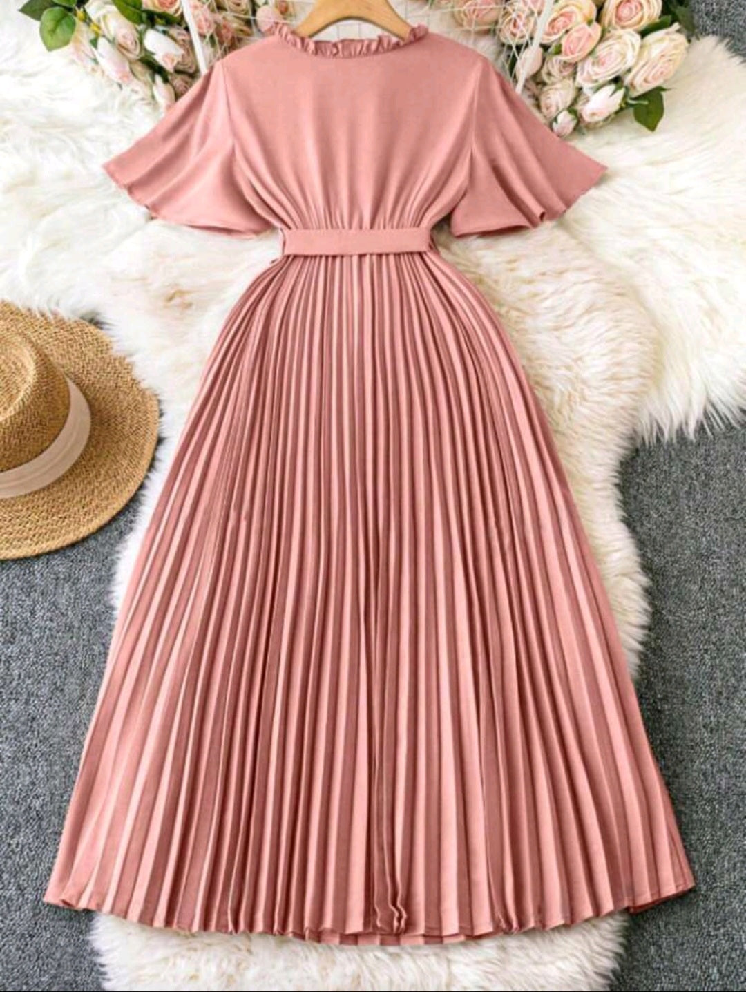 Women Tie-Up Bow Pleated Maxi Dress