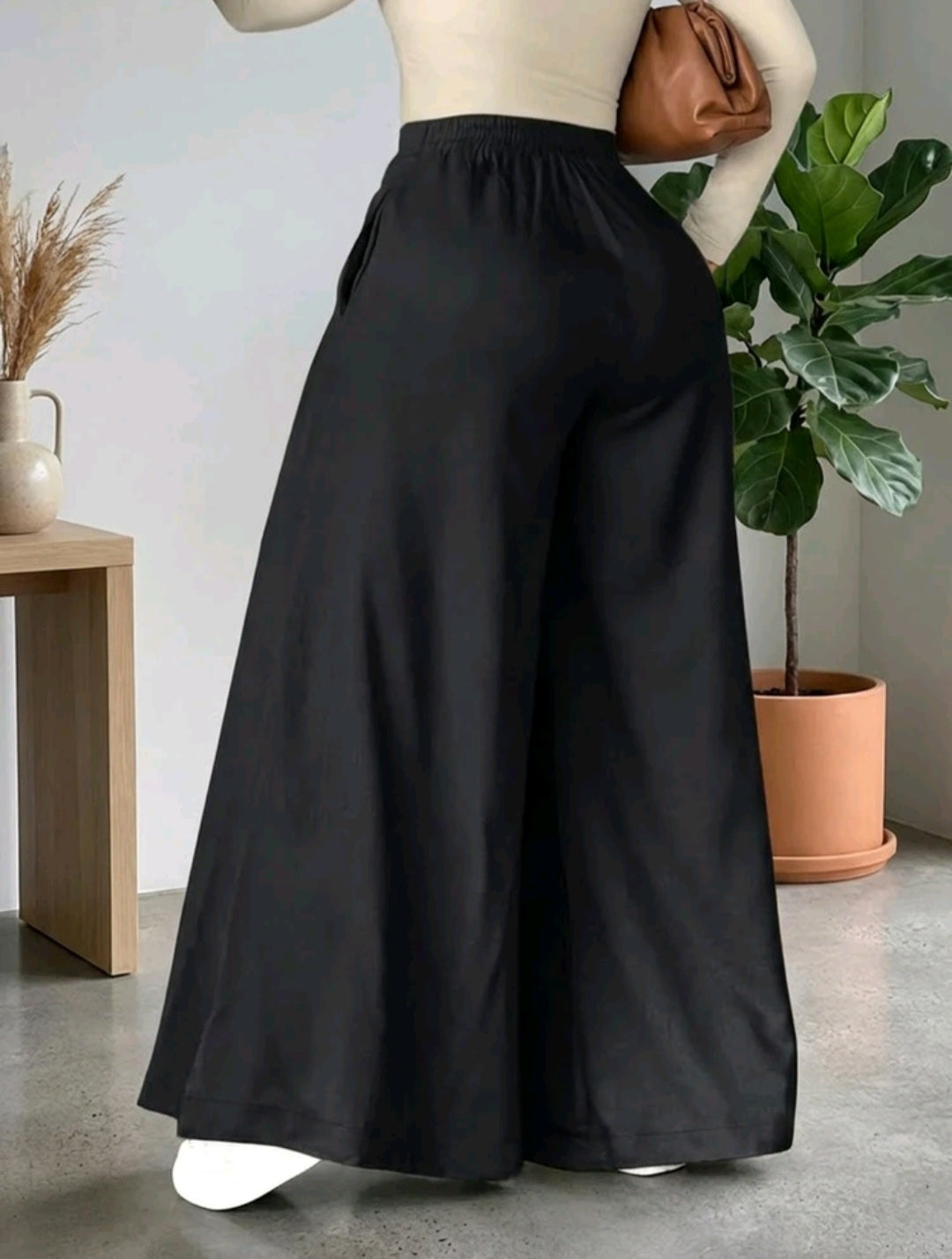 Women Solid Color Casual Loose Wide-Leg Pants