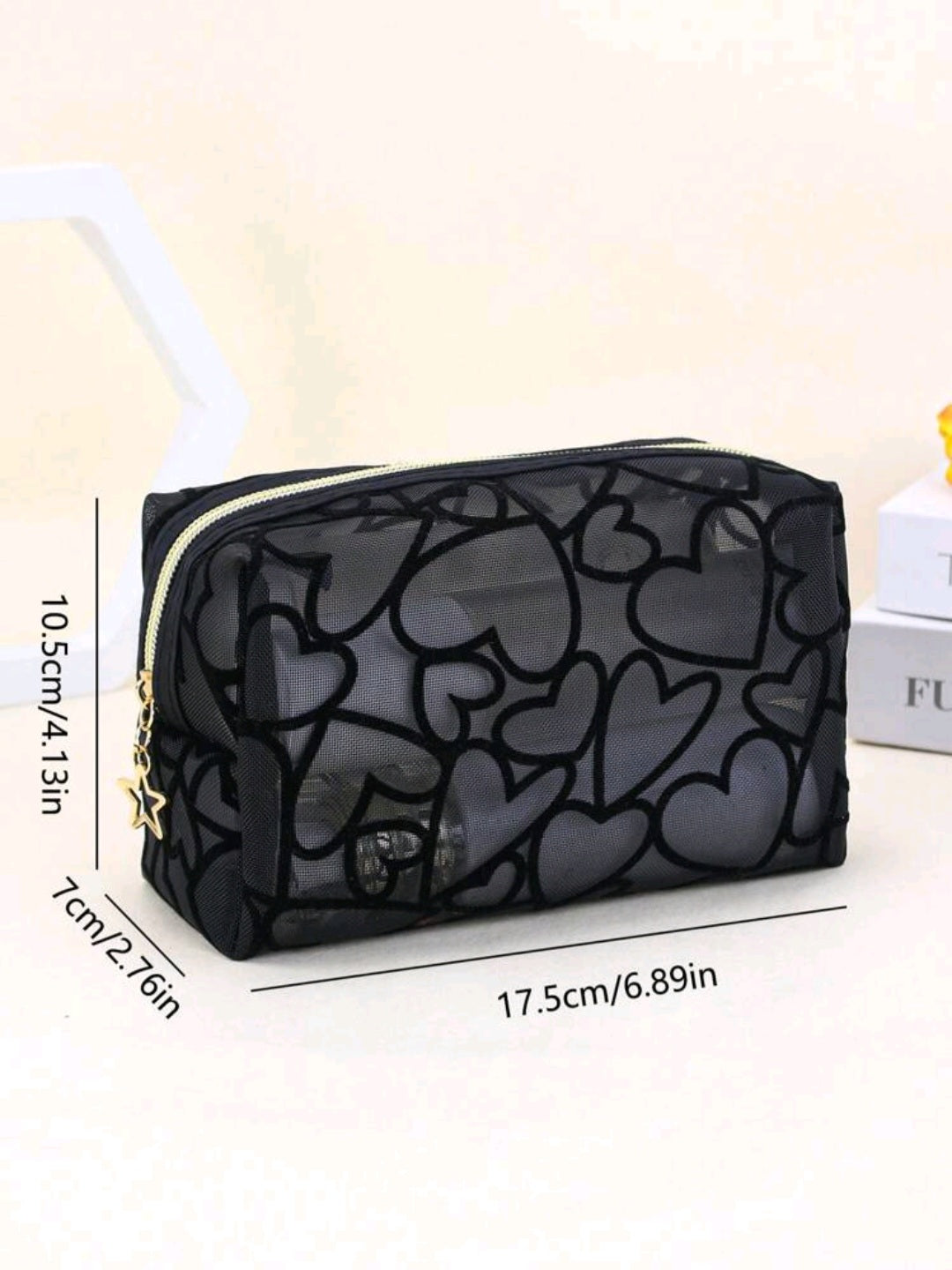 Heart Mesh Makeup Bag