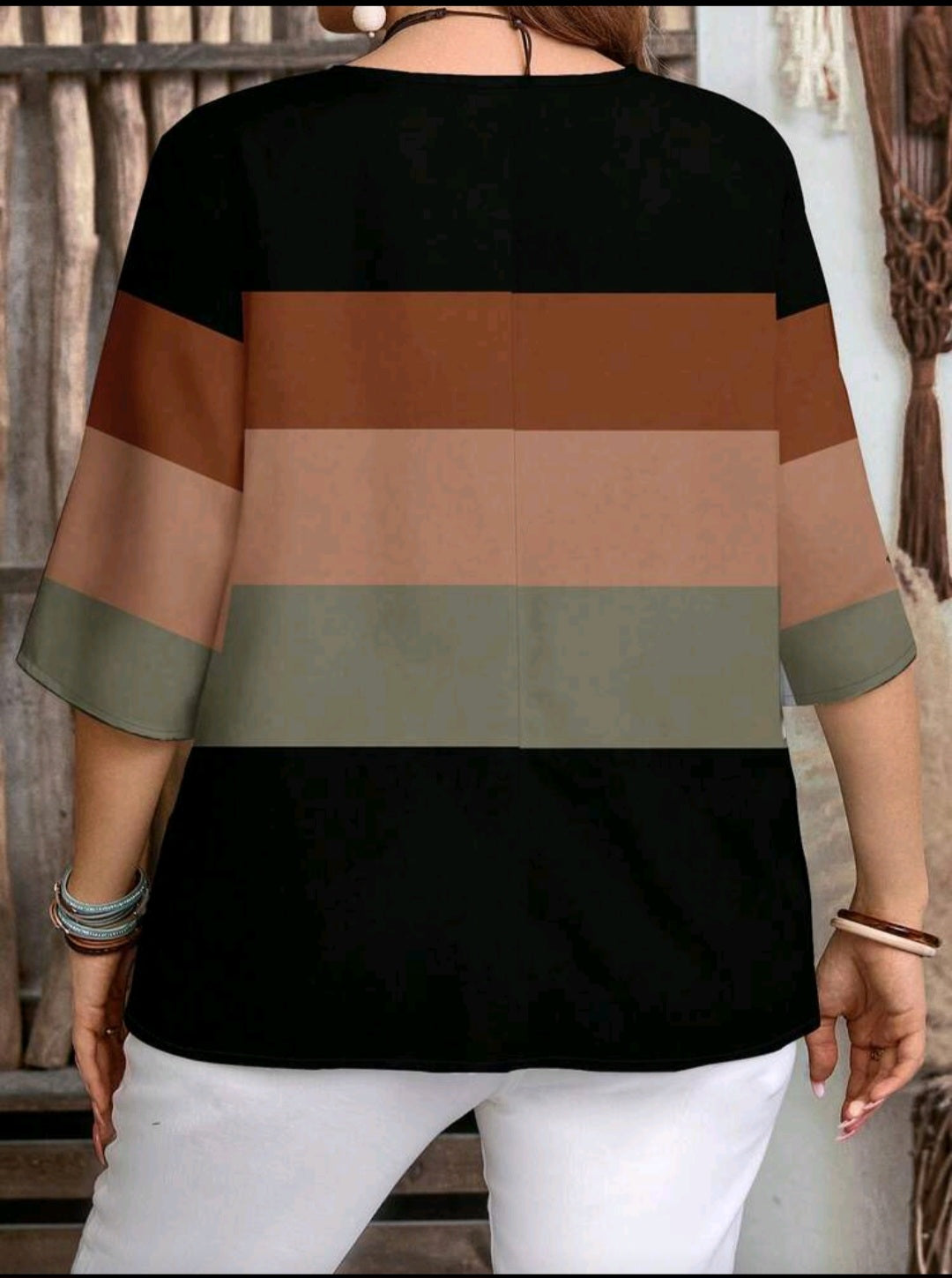 Women Brown Striped 3/4 Sleeve  Casual Shirt