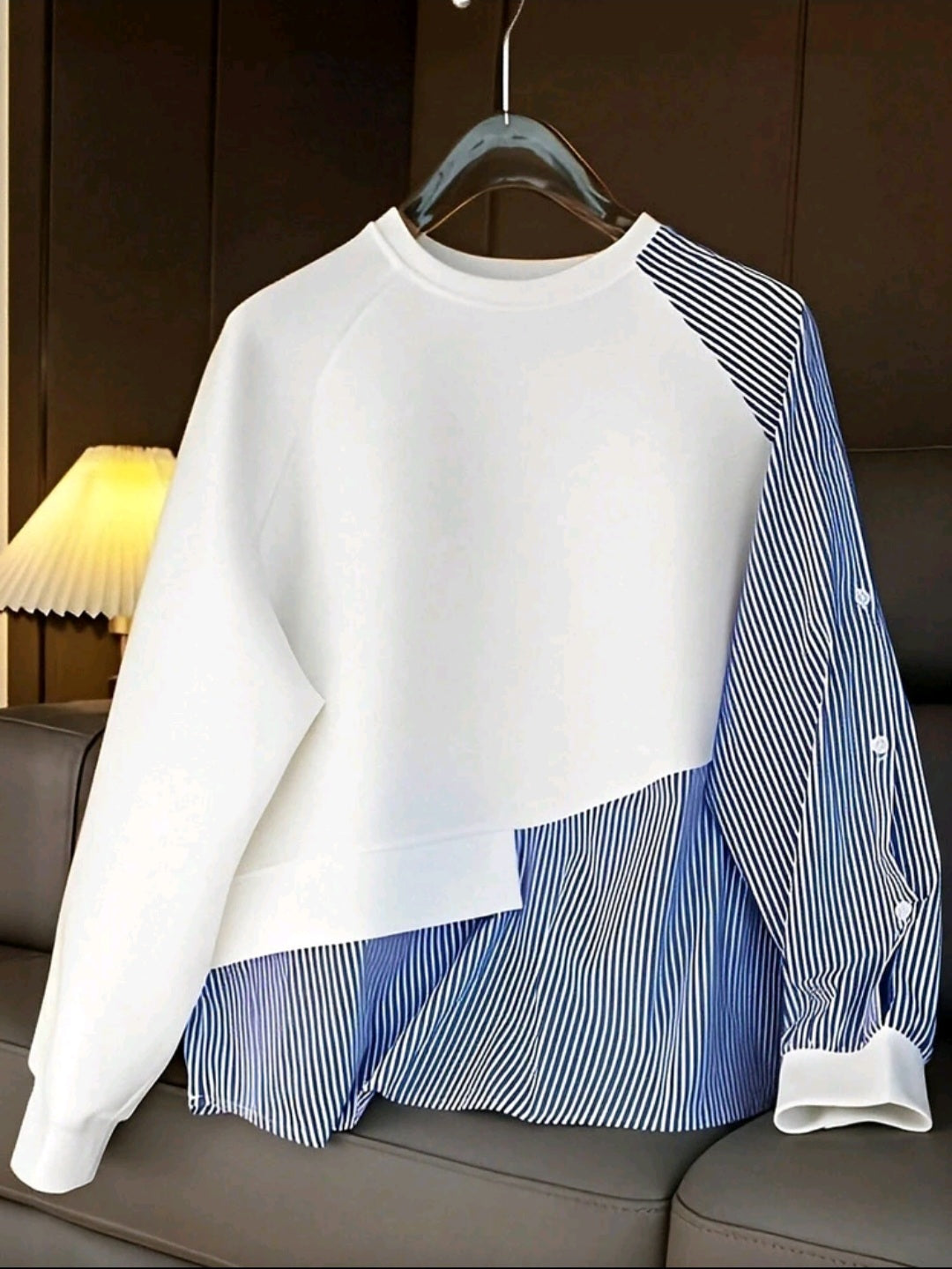 Women Striped Patchwork Contrast Color Ribbed Button Casual Top