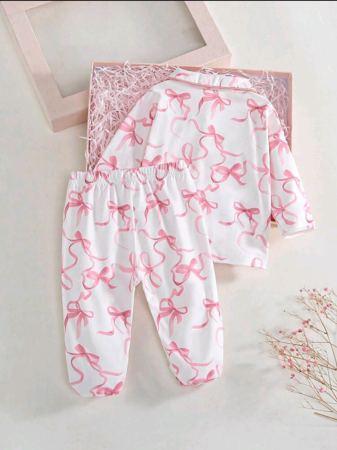 Newborn Bow Print 2-Piece Pajama Set