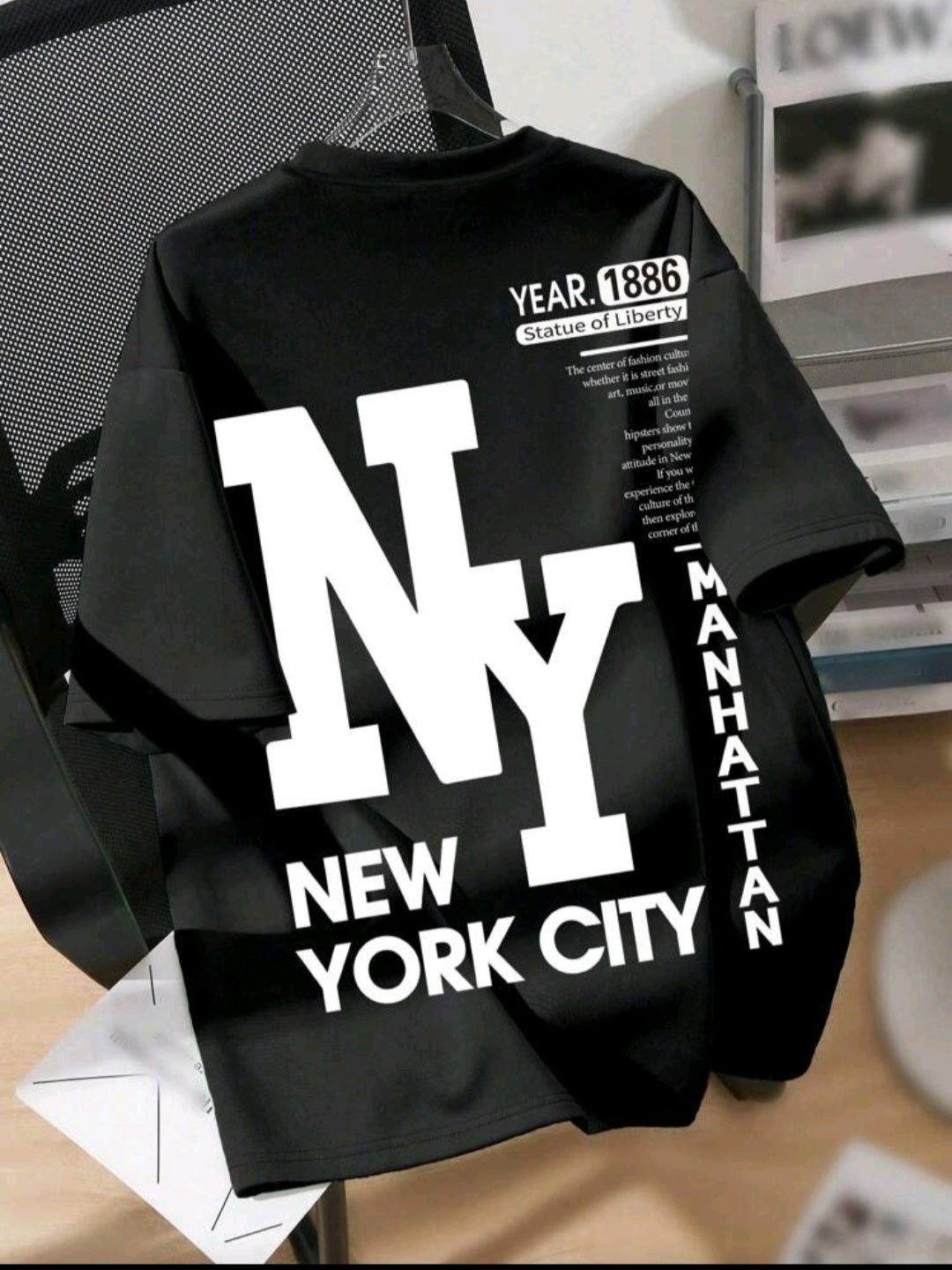 Oversized NY New York Graphic at Back Loose T-Shirt for Women