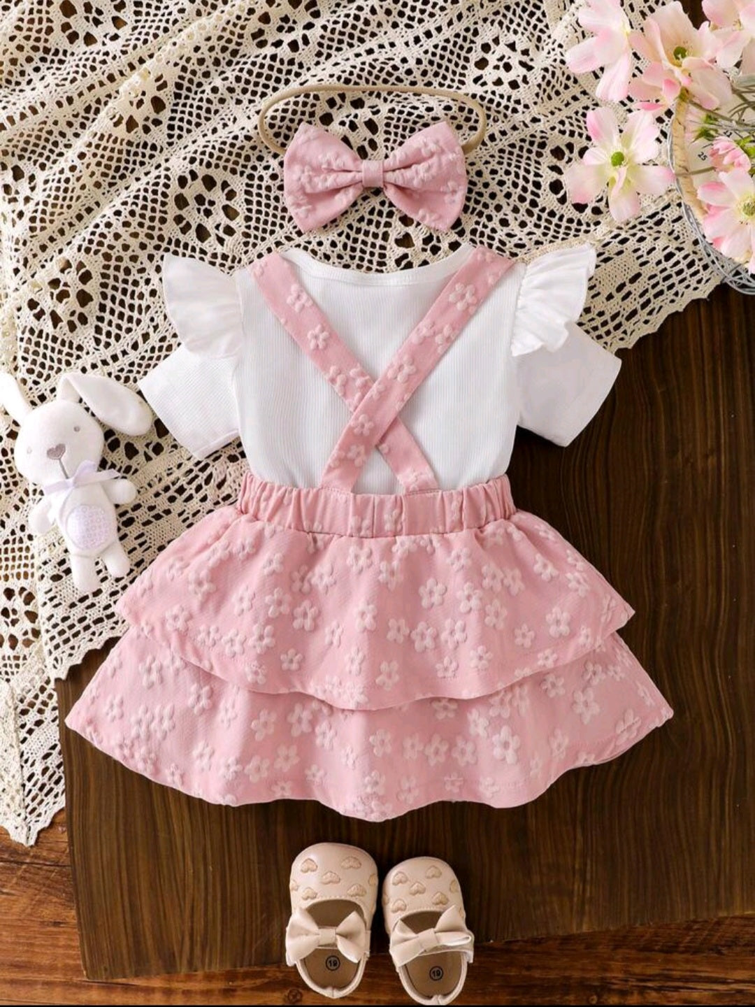 3-Piece Baby Girl Suspender Dress Set (yellow and Pink)