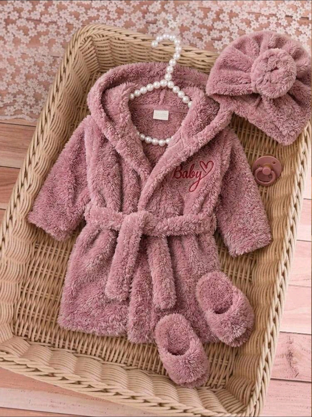 Newborn Baby Girl Pink Bow Pajamas (No Headband and Shoes)