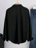 Women Buttoned Long Sleeve Casual Black Shirt