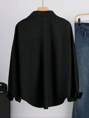 Women Buttoned Long Sleeve Casual Black Shirt