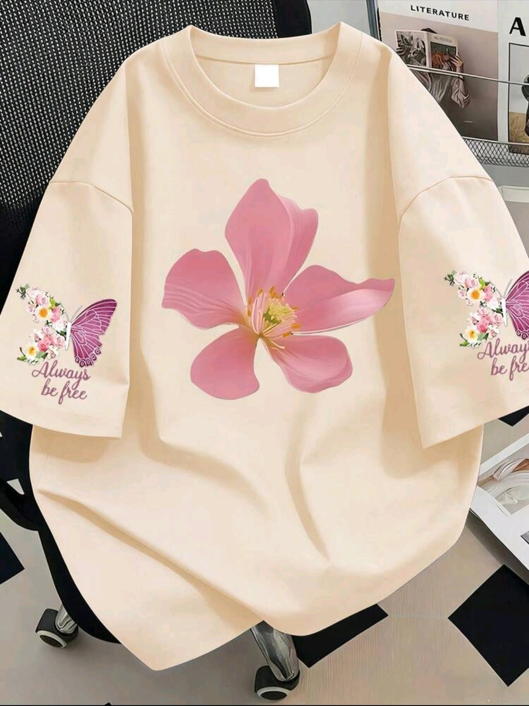 Plus Size Women Floral & Butterfly Print Casual Summer T-Shirt