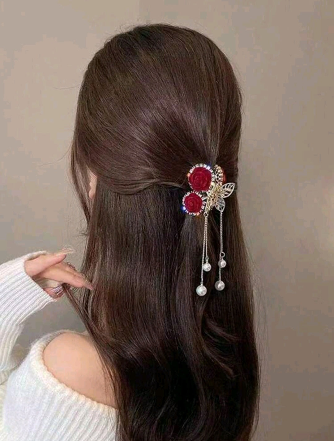 Rhinestone Rose & Butterfly Hair Clip 🌹🦋