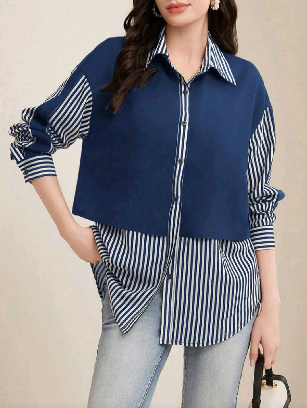 Women Vertical Stripes Color Block Casual Shirt