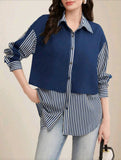 Women Vertical Stripes Color Block Casual Shirt