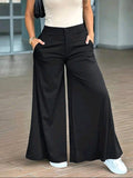 Women Solid Color Casual Loose Wide-Leg Pants