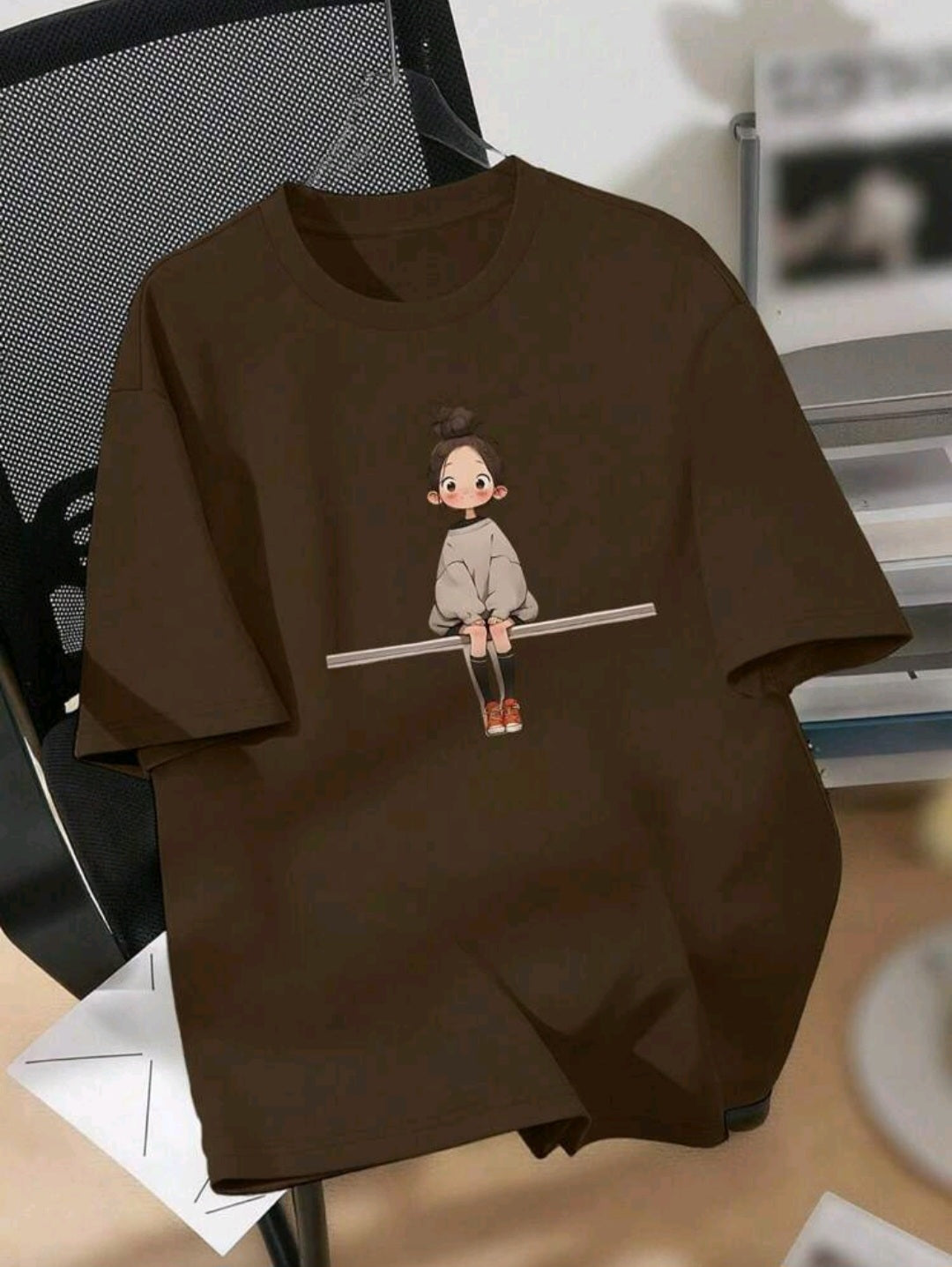 Women Brown Graphic Print Oversized T-Shirt – Summer