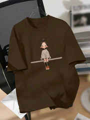 Women Brown Graphic Print Oversized T-Shirt – Summer